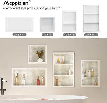 Bathroom Medicine Cabinet Recessed,14x24 White Shower Niche for Shower Wall,Surface Mount Medicine Cabinet Replacement Shelves,Recessed Wall Niche for Over Toilet Storage/Living room/Hallway