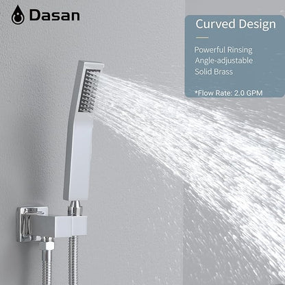 DASAN Tub Shower Faucets Sets Complete Chrome Bathtub Shower System with Tub Spout, Bathtub Faucet Set Tub and Shower Faucet Combo Trim Kit with Rough-in Valve, DA-SS03PC-S10W