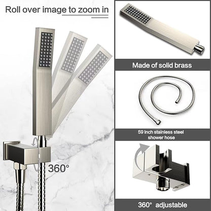 Rain Shower System 12 Inches Shower Head with Handheld Combo Set for Bathroom,High Pressure Rainfall Shower Faucet Set Wall Mounted,Rough-in Valve and Trim Kit(Brushed Nickel)