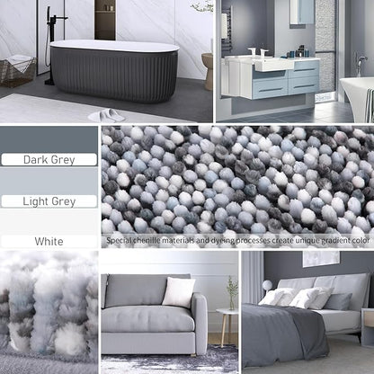 Yimobra Luxury Bathroom Rugs, 47x24, Extra Soft Chenille Mats for Bathroom Non Slip, Fluffy Long Matts for Tub, Plush Shaggy Carpet Runner, Water Absorbent, Machine Washable, Light Grey & Dark Grey