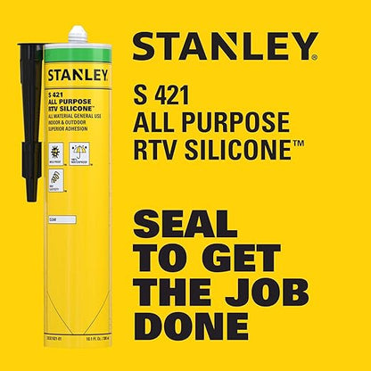 Stanley S421 All-Purpose RTV Silicone Sealant (12 x 10.1 fl.oz.) – 100% Waterproof Brown Caulk | Industrial-Grade Silicone for Kitchen, Bathroom, Shower, Window, Door, Indoor & Outdoor Use | 12 Pack