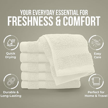 DAN RIVER 12-Pack Premium 100% Cotton Ivory Face Towels – Reusable Face Towel Set, Soft & Absorbent Washcloths for Bathroom & Body – Hand and Face Towels, 550 GSM (12x12 in)