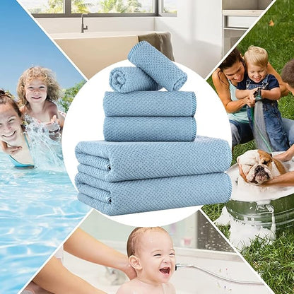 CASA COPENHAGEN Popcorn 6 Pieces Towel Set- Dusty Blue, 600 GSM 2 Bath Towel 2 Hand Towel 2 Washcloth, Designed in Denmark Made of Soft Egyptian Cotton for Bathroom, Kitchen & Shower