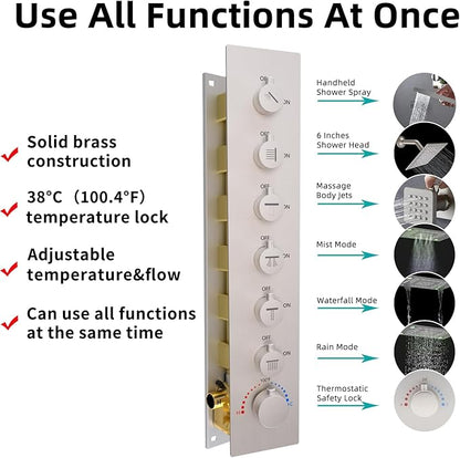 24x32 LED Dual Head Shower System 24"x32" Ceiling Mount Shower Head Thermostatic Shower System Rainfall Shower Set with 6 Inches Shower Head and 6 Body Jets High Pressure Shower Handheld