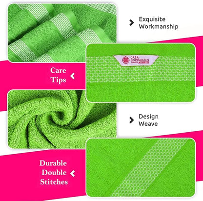 CASA COPENHAGEN Solitaire 6 Pieces Towel Set- Lime Green, 600 GSM 2 Bath Towel 2 Hand Towel 2 Washcloth, Designed in Denmark Made of Soft Egyptian Cotton for Bathroom, Kitchen & Shower