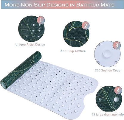 Palm Leaves Bathtub Mat Non Slip 40x16in Palm Leaf Extra Long Bath Mat for Tub Tropical Banana Leaf Plant Anti Slip Shower Mat for Bathroom with Large Drain Holes Suction Cups Quality Bath Mats Decor