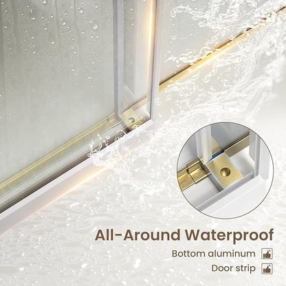 Bathbliss Glass Shower Door 56"-60" Wx76 H,Frameless Sliding Glass Door with 5/16"(8mm) Tempered Glass Shower with Brushed Gold Finish