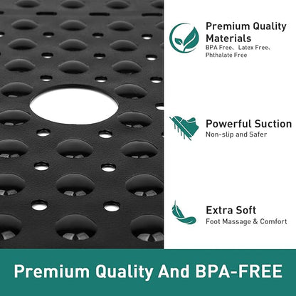 Large Black Square Shower Mat Non Slip 27 x 27 Inch, Shower Bath Mats Tub Mat for Inside Shower Bathroom Floor, Shower Stall Mats with Big Suction Cups Drain Holes, Easy Washable, BPA-Free