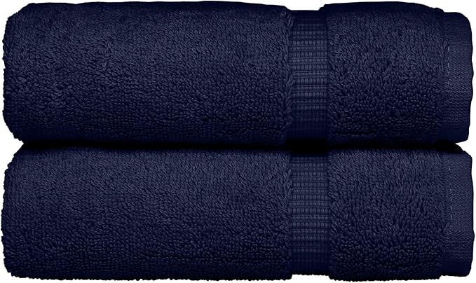 Monogrammed Hand Towel, Personalized Initial Gift, Extra Absorbent 100% Turkish Cotton - Soft Terry Finish - Set of 2 - White Block Initial R - Embroidered on Navy Blue Towels
