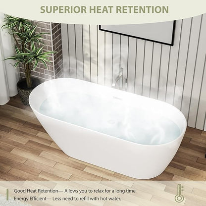 Mocoloo 67" Acrylic Freestanding Bathtub Contemporary Soaking White Bath Tub with Gold Overflow and Drain