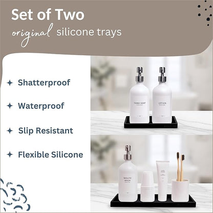 Countertop and Vanity Tray - 2 PC (11” and 7”) Shatterproof Silicone Kitchen and Bathroom Trays for Counter, Kitchen Soap Dispenser Tray, Vanity Trays for Bathroom, Perfume Key Tray