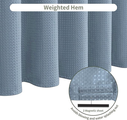 Inhousolu Fabric Shower Curtain Waffle Weave, Fog Blue 230 GSM Heavy Duty, Weighted Hem, 14 Metal Hooks, Water Repellent, Machine Washable, Hotel Spa Luxury Bath Curtain Set, 72 x 96 Inch