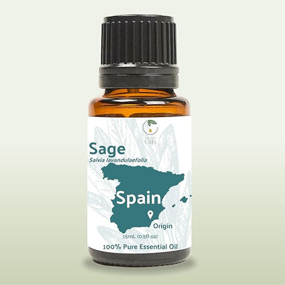 Sage Essential Oil - Direct from Essential Oils SL Spain - Steam Distilled - Aceite Esencial de Salvia for Aromatherapy, Massage, Diffuser, DIY Candle and Soap Making - 15ml