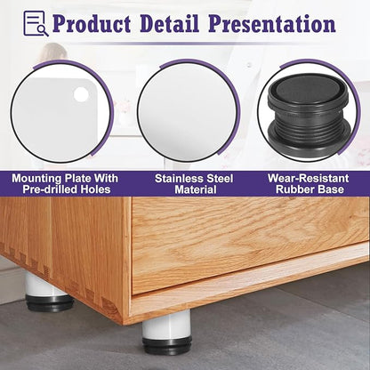 2 Inch Metal Furniture Legs Stainless Steel Adjustable Legs White Metal Legs Round Cabinet Legs for Coffee Table Cabinet Desk Sofa Shelves, Pack of 4