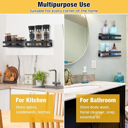Lallisa 2 Pieces Stainless Steel Shelf Bathroom Shower Floating Shelves Wall Mounted Shower Caddy Basket Shelf Storage Organizer Shelves for Bathroom, Kitchen, Living Room (7.87 Inches/ 20 cm,Black)