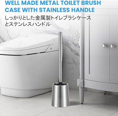Stainless Steel Toilet Brush and Holder Toilet Brush and Cases Bathroom Bowl Cleaning Brush Double Layer Holder Long Brush Handle High Density Bristles Silver