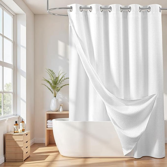 River Dream Extra Long Cotton Blend Shower Curtain with Snap in Liner, No Hook Needed, Hotel Grade Shower Curtains for Bathroom, Water Repellent, White, 71" Wx86 L