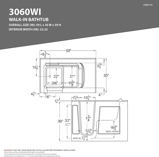 ANZZI Walk-in Tub 30" x 60" Whirlpool & Air Massage Acrylic Right Drain Quick Fill Chromatherapy, Aromatherapy, 32 Jets, ADA Seat, Fast Drain, Heater, Grab Bar, Hand Shower | AMZ3060WIRWD