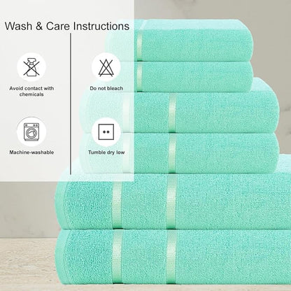 CASA COPENHAGEN Eternal 6 Pieces Towel Set- Aqua Blue, 500 GSM 2 Bath Towel 2 Hand Towel 2 Washcloth, Designed in Denmark Made of Soft Egyptian Cotton for Bathroom, Kitchen & Shower