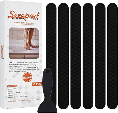 Non-Slip Bathtub Stickers 24 PCS Safety Bathroom Tubs Showers Treads Adhesive Decals Scraper (Black)