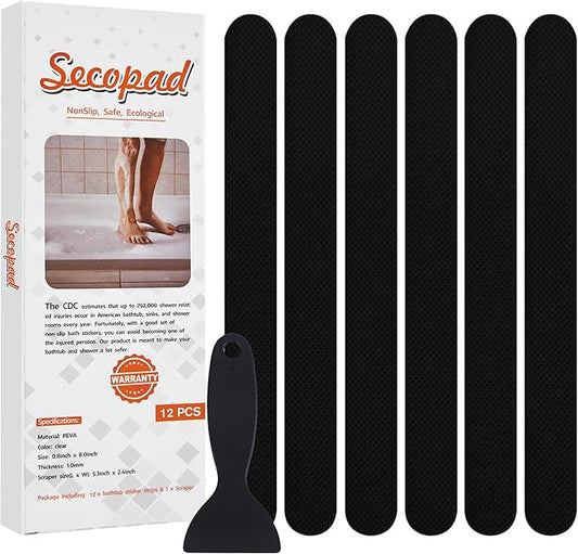 Non-Slip Bathtub Stickers 24 PCS Safety Bathroom Tubs Showers Treads Adhesive Decals Scraper (Black)