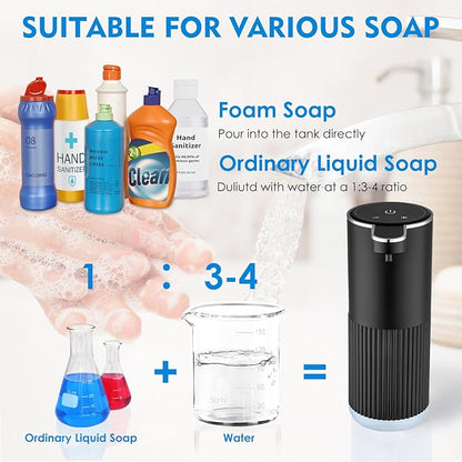 2 Pack Automatic Soap Dispenser Touchless, Rechargeable Foaming Hand Soap Dispenser, 4-Level Adjustable Foam for Bathroom Countertop, Electric（Black）