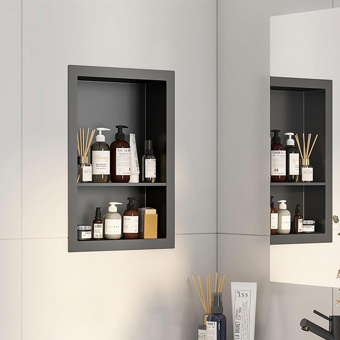 12x18 Black Shower Niche for Shower Wall,Bathroom Medicine Cabinet Recessed,Surface Mount Medicine Cabinet,Small Bathroom Wall Cabinet,Recessed Wall Niche for Over Toilet Storage/Living Room