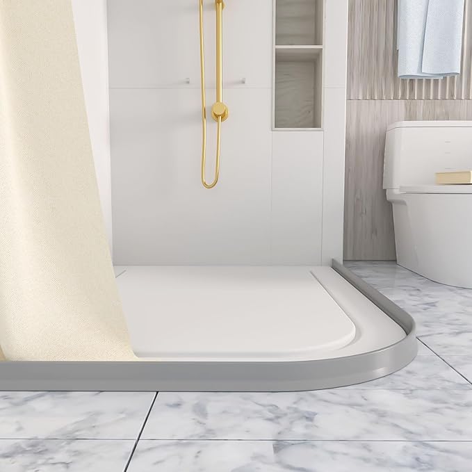 Raycity 3" High Shower Threshold Water Dam 98 IN Collapsible Shower Water Splash Guard for Curbless Shower Threshold Barrier Water Stopper for Wet and Dry Separation Bathroom and Kitchen (Grey)