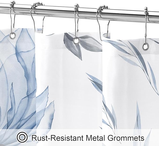 Small Stall Boho Watercolor Floral Shower Curtain 36 x 72, Blue and Grey Ink Painting Style Flower Shower Curtains for Chic Elegant Bathroom, Artistic Narrow Half Size Shower Curtain