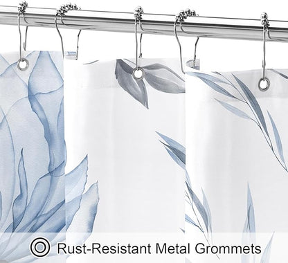 Long Boho Watercolor Floral Shower Curtain 72 x 78, Blue and Grey Ink Painting Style Flower Shower Curtains for Chic Elegant Bathroom, Artistic 78 Inch Long Fabric Shower Curtain