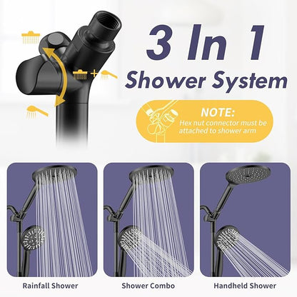 HOWUWEY Dual Shower Heads with Handheld Spray Combo, 7.5" High Pressure Rainfall Showerhead, Double Shower Heads with Handheld Spray, 9 Modes Hand Showerhead with 79" Hose (Standard, Matte Black)