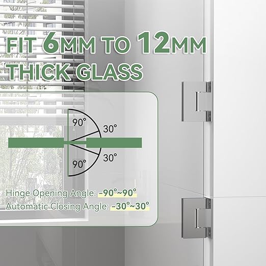 Shower Door Hardware Kit 304 Stainless Steel for 6/25"-1/2" (6mm-12mm) Tempered Glass, Hardware Accessories with 8" Handles Hinges Glass Clamp - Brushed Silver