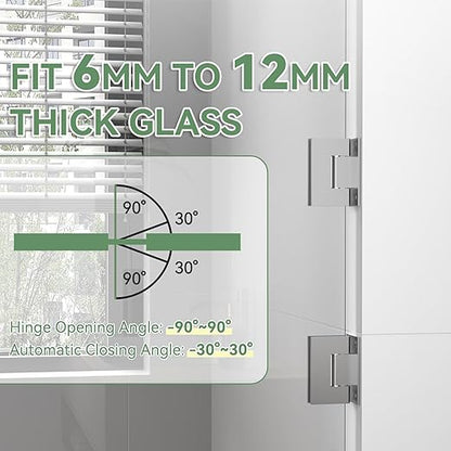 Shower Door Hardware Kit 304 Stainless Steel for 6/25"-1/2" (6mm-12mm) Tempered Glass, Hardware Accessories with 8" Handles Hinges Glass Clamp - Brushed Silver