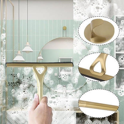8.9x8.7inch Gold Stainless Steel Shower Squeegee Window Squeegee with Hanging Hook - Glass Wiper Squeegeer Cleaning Tool for Clean Ceramic Tile,Shower Door, Mirror,Window,Car Glass,Table Top