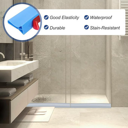 PATIKIL 2" Collapsible Shower Threshold Water Barrier, 78 Inch Self Adhesive Shower Door Bottom Seal Silicone Water Splash Guard for Bathroom Kitchen, Blue (6.5 Feet)