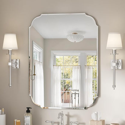 Silver Wall Mirror-Beveled Edge Frameless Mirror for Bathroom, Vanity, Bedroom, Rectangle Mirrors （32X24inch）