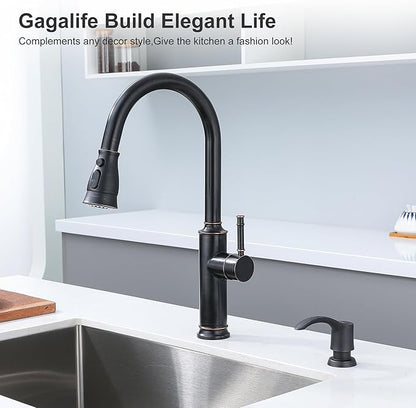 GAGALIFE Kitchen Sink Soap Dispenser with Large Bottle, Built in Sink Soap Dispenser Refill from Top, Oil-Rubbed Bronze