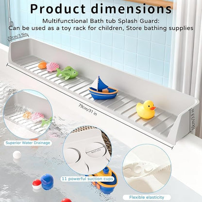 Splash Guard for Bathtub, Bathtub Splash Guard with 11 Suction, Tub Splash Guard Kids Cups Foldable, Effectively Prevents Water Splashes, Keeping Your Bathroom Dry, 2.62-FT (Greyish-White)