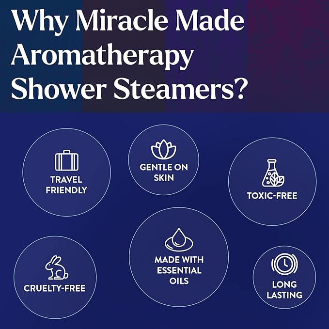 Miracle Made Citrus Mint Aromatherapy Shower Steamers – Essential Oil Shower Bombs for Relaxation, Nasal Relief & Daily Self-Care – 15 Shower Melt Tablets