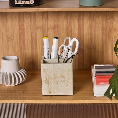 Natural Travertine Textures Toothbrush Holders for Bathroom, Electric Toothbrush and Toothpaste Holder 3 Slots Tooth Brush Organizer for Bathroom Countertop, Shower, Vanity