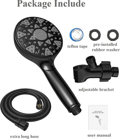 Shower Head With Handheld High Pressure 7 modes, Built-in Power Wash to Clear Tub, Tile, 5" High Powerful Hand Held Rain Showerhead with Stainless Steel Hose and Adjustable Bracket (Matte Black)