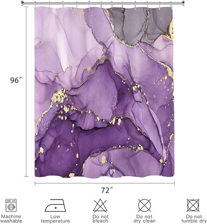 Extra Long Shower Curtain 72 x 96 Inch, Purple Floor to Ceiling X-Long Abstract Marble Shower Curtains for Bathroom, Modern Luxury Art Ink Fabric Shower Curtain Set with Hooks