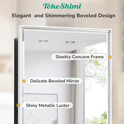 TokeShimi 17x25 Recessed Medicine Cabinet with Mirror Wall Mounted, Metal Beveled Mirror with Storage for Bathroom Vanity, Aluminum Alloy Medicine Cabinet Mirrored Silver