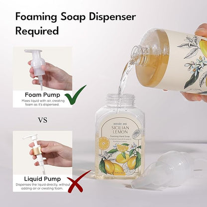 ROMIIE ZOI Hand Soap Refills Foaming 3pack (33.8 Fl Oz) + Reuseable Foam Soap Dispenser, Natural and Moisturizing Foaming Refills Kit, Lemon Hand Soap Refills