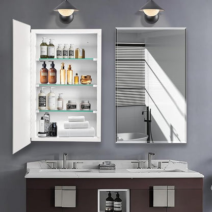 Bathroom Medicine Cabinet with 20x30 in Rectangular Beveled Frameless Mirror,Wall Mounted Mirror Cabinet for Bathroom Toilet Kitchen,Recess or Surface Mount,Already Assembly