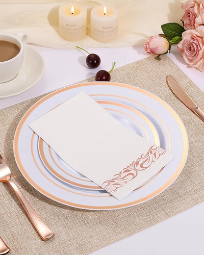 Goodluck 200 Pack 3-Ply Disposable Napkins - Soft & Absorbent Paper Hand Towels for Bathroom Guests, Dinner Party, Kitchen,Christmas， Wedding & Events, Parties - Rose gold Trim