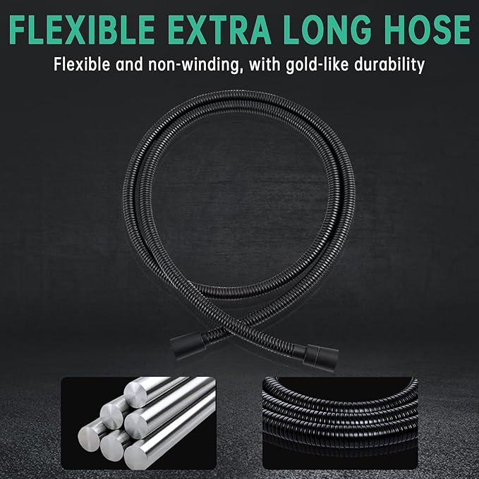 All Metal Hand Held Shower Head with 70 Inches Hose and Holder, Made with Stainless Steel and Brass, High Pressure Handheld Showerhead, Adjustable Bracket，Extra Long Flexible Hose (Matte Black)