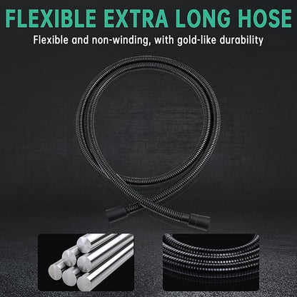 All Metal Hand Held Shower Head with 70 Inches Hose and Holder, Made with Stainless Steel and Brass, High Pressure Handheld Showerhead, Adjustable Bracket，Extra Long Flexible Hose (Matte Black)