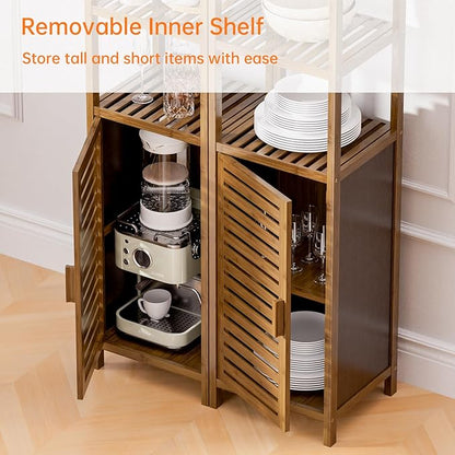 HITNET Bathroom Cabinet, Bamboo Floor Cabinet Freestanding Narrow Storage Unit with Removable Shelves, 6 Tier Tall Cabinet, Walnut