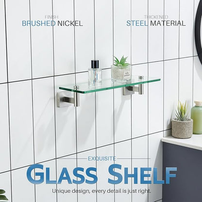 KOKOSIRI Floating Shelf Bathroom Wall Mount Shelves 16-Inch for Bedroom, Living Room, Kitchen, Small Hanging Rack Brushed Stainless Steel B1105BR-L16